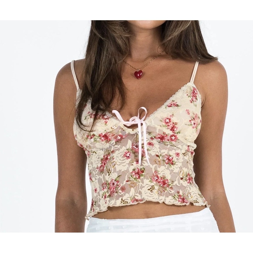 Sky To Moon Floral Strappy Camisole Top Lace L Bohemian Preppy